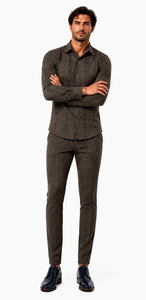 Mens Mocha Brown Heritage Stripe Walking Suit – Textured Shirt & Matching Pants