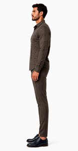 Mens Mocha Brown Heritage Stripe Walking Suit – Textured Shirt & Matching Pants