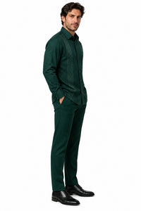 Mens Emerald Green Signature Walking Suit – Geometric Detail Shirt & Matching Pants