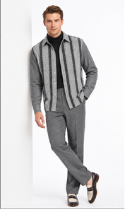 Mens Heather Grey Striped Walking Suit – Long-Sleeve Shirt & Matching Pants