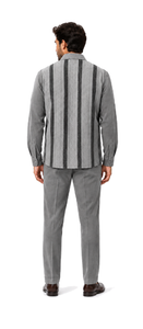 Mens Heather Grey Striped Walking Suit – Long-Sleeve Shirt & Matching Pants