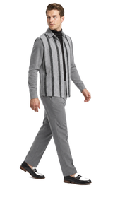 Mens Heather Grey Striped Walking Suit – Long-Sleeve Shirt & Matching Pants