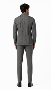 Mens Silver Grey Pinstripe Accent Walking Suit – Patterned Shirt & Matching Pants