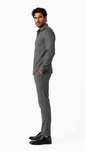 Mens Silver Grey Pinstripe Accent Walking Suit – Patterned Shirt & Matching Pants