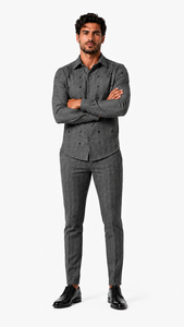 Mens Silver Grey Pinstripe Accent Walking Suit – Patterned Shirt & Matching Pants