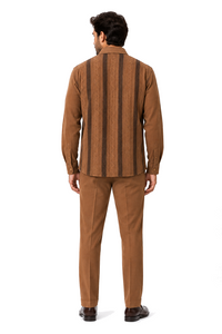 Mens Luggage Brown Embroidered Walking Suit – Long-Sleeve Shirt & Matching Pants