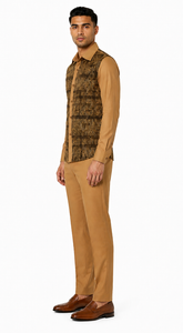 Mens Mocha Geo-Luxe Walking Suit – Patterned Long Sleeve Shirt & Matching Pants Set