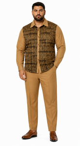 Mens Mocha Geo-Luxe Walking Suit – Patterned Long Sleeve Shirt & Matching Pants Set