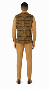 Mens Mocha Geo-Luxe Walking Suit – Patterned Long Sleeve Shirt & Matching Pants Set