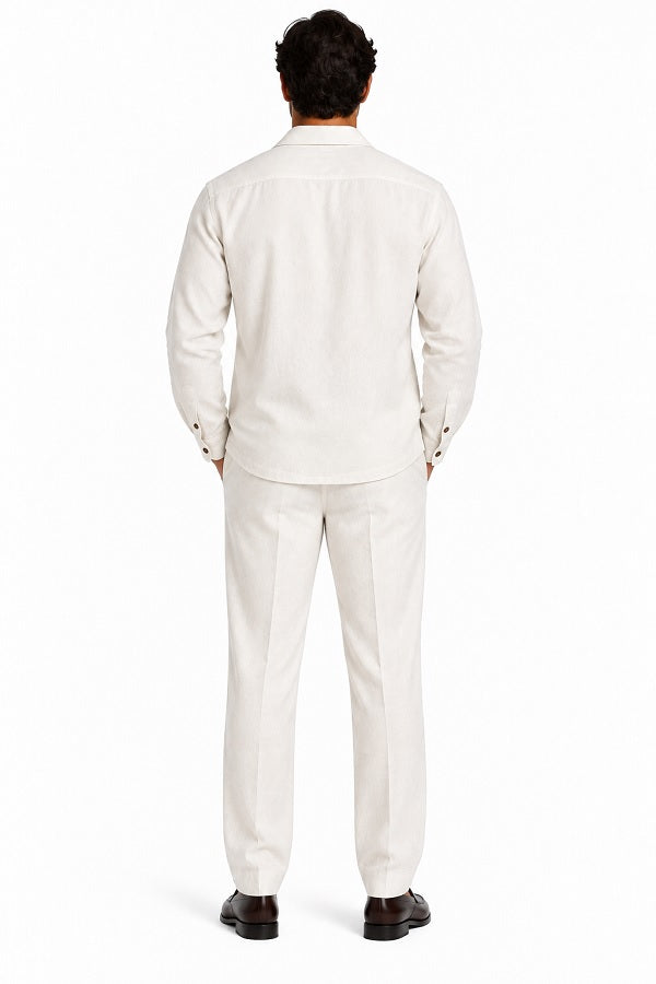 Mens Off-White Casual Dressy Walking Suit – Long-Sleeve Shirt & Matching Pants