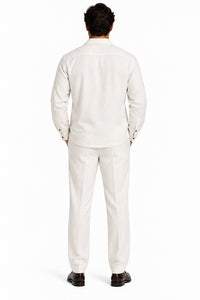 Mens Off-White Casual Dressy Walking Suit – Long-Sleeve Shirt & Matching Pants