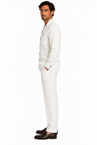 Mens Off-White Casual Dressy Walking Suit – Long-Sleeve Shirt & Matching Pants