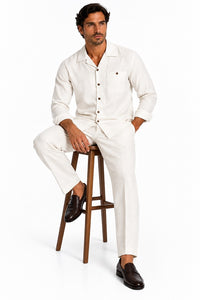 Mens Off-White Casual Dressy Walking Suit – Long-Sleeve Shirt & Matching Pants
