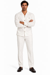 Mens Off-White Casual Dressy Walking Suit – Long-Sleeve Shirt & Matching Pants