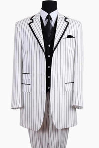 Mens' White & Black Pinstripe Barbershop Quartet Suin by Fortino Landi - USA Men's Outlet
