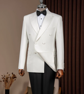 Men's White Double Breasted Dinner Jacket – Peak Lapel Tuxedo Blazer for Weddings, Black Tie & Formal Events