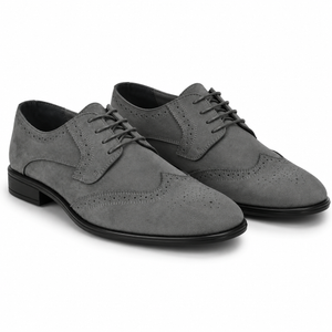 Polished Product Title: "Bravo Men's Grey Vegan Suede Wingtip Dress Shoe for Weddings & Proms"
