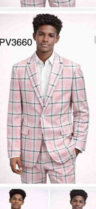 Mens Pink and Black Plaid Designer Suit Set – Stylish Suit with Check Pattern Jacket and Windownpane Summer Color