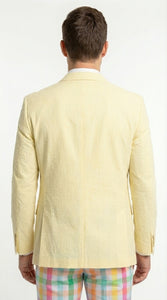 Mens Yellow Seersucker Blazer – Lightweight Summer Sport Coat Formal Casual Wedding Party Jacket