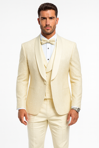 Elegant Ivory Wedding Tuxedo for Men – Designer Floral Lace Vested Style