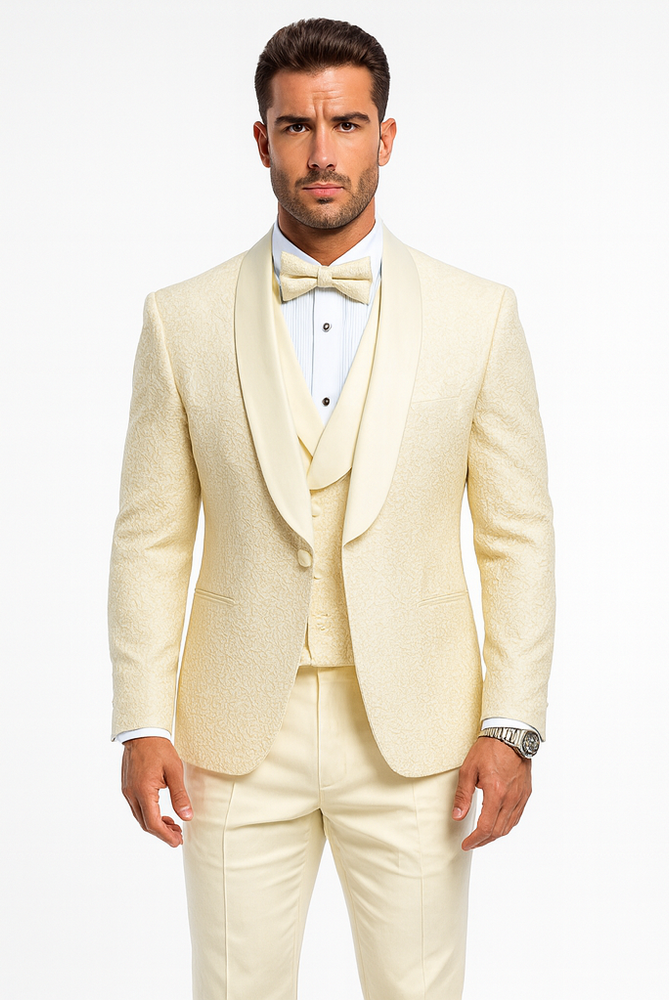 Elegant Ivory Wedding Tuxedo for Men – Designer Floral Lace Vested Style