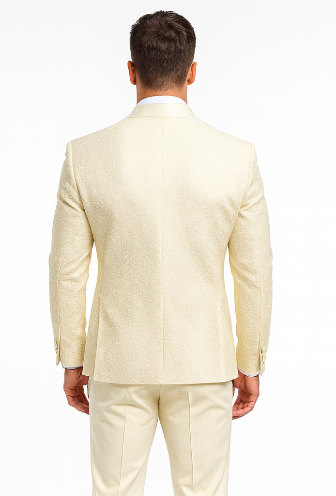 Elegant Ivory Wedding Tuxedo for Men – Designer Floral Lace Vested Style