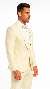 Elegant Ivory Wedding Tuxedo for Men – Designer Floral Lace Vested Style