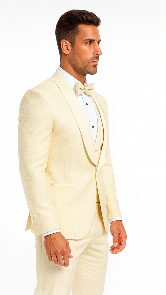 Elegant Ivory Wedding Tuxedo for Men – Designer Floral Lace Vested Style