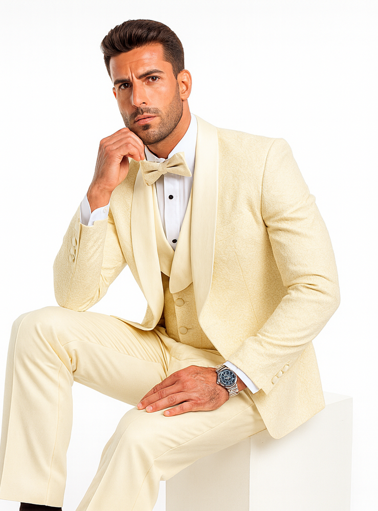 Elegant Ivory Wedding Tuxedo for Men – Designer Floral Lace Vested Style
