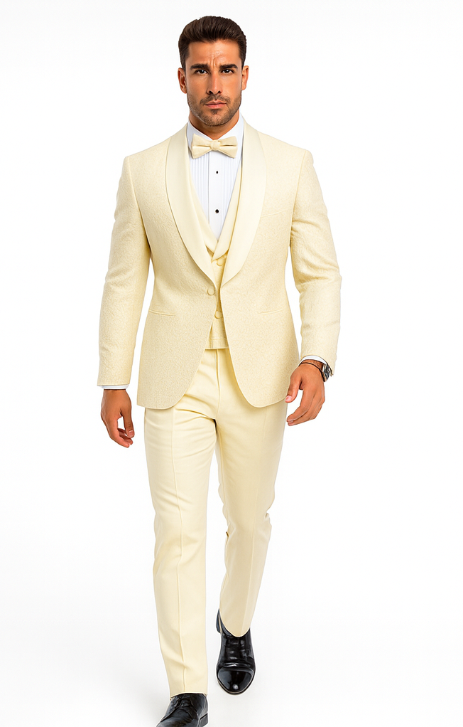 Elegant Ivory Wedding Tuxedo for Men – Designer Floral Lace Vested Style