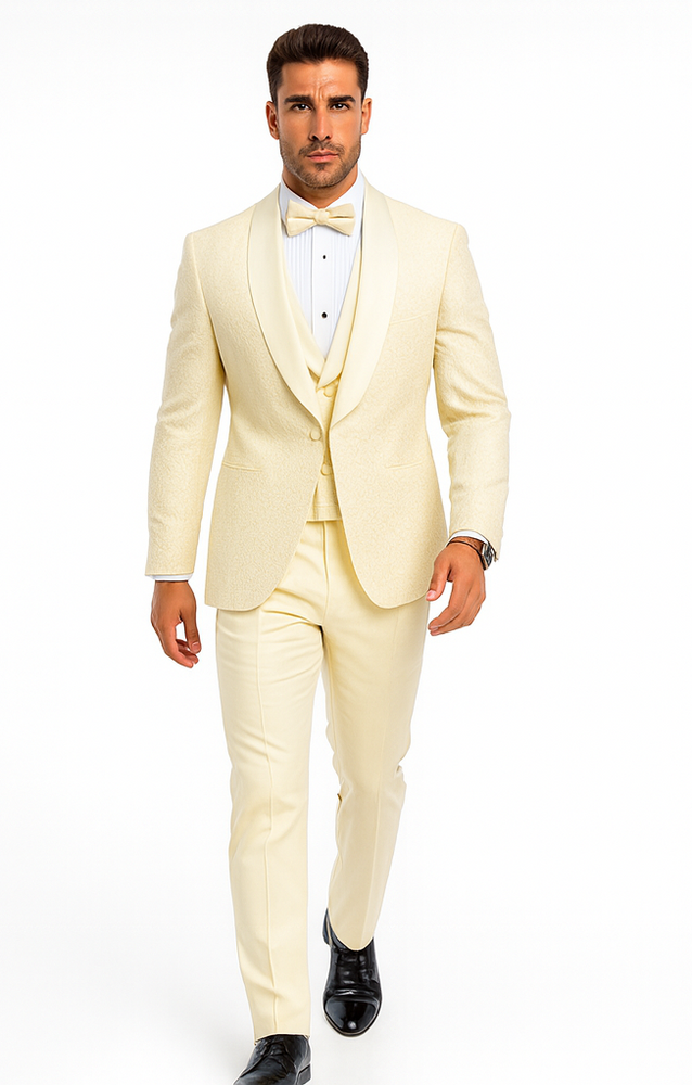 Elegant Ivory Wedding Tuxedo for Men – Designer Floral Lace Vested Style