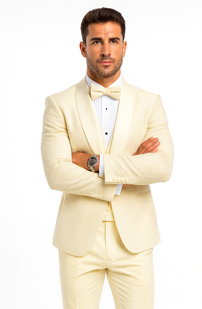 Elegant Ivory Wedding Tuxedo for Men – Designer Floral Lace Vested Style