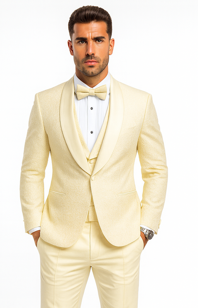 Elegant Ivory Wedding Tuxedo for Men – Designer Floral Lace Vested Style