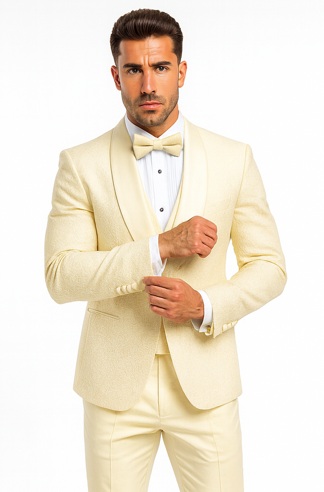Elegant Ivory Wedding Tuxedo for Men – Designer Floral Lace Vested Style