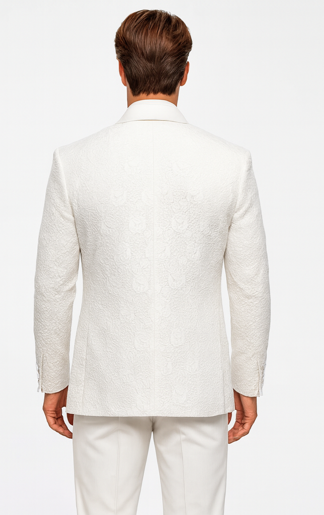 Elegant White Wedding Tuxedo for Men – Designer Floral Lace Vested Style