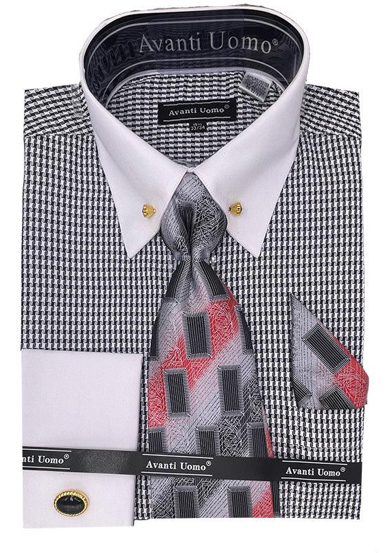 Menswear Styling: Daniel Ellissa Black Houndstooth French Cuff Dress Shirts - USA Men's Outlet