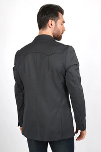 Mens Black Western Sport Coat with Elbow Patches – Modern Cowboy Blazer Jacket