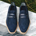 Zelli Meo 3 Suede Penny Loafers with Crocodile Accent in Navy