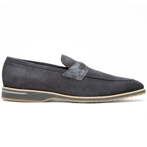 Zelli Meo 3 Suede Loafers with Genuine Crocodile Accent in Grey