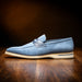 Zelli Meo 3 Suede and Genuine Crocodile Penny Loafers in Water Blue