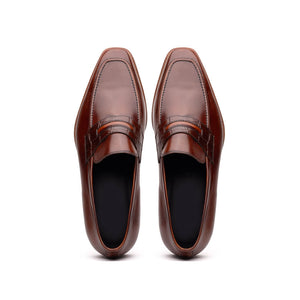 Zelli Meo Hand Burnished Calfskin Penny Loafers in Cognac