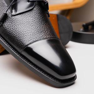 Mezlan Soka Calfskin & Deerskin Cap Toe Shoes Black (15089)