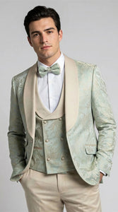 Men's Sage Floral Shawl Lapel Tuxedo Set for Wedding & Prom