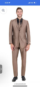 Men’s Bronze Brown Mocco 3 Piece Suit – Modern Formal Suit Set for Wedding, Prom and Business Events Light Brown Coffee Dark Tan