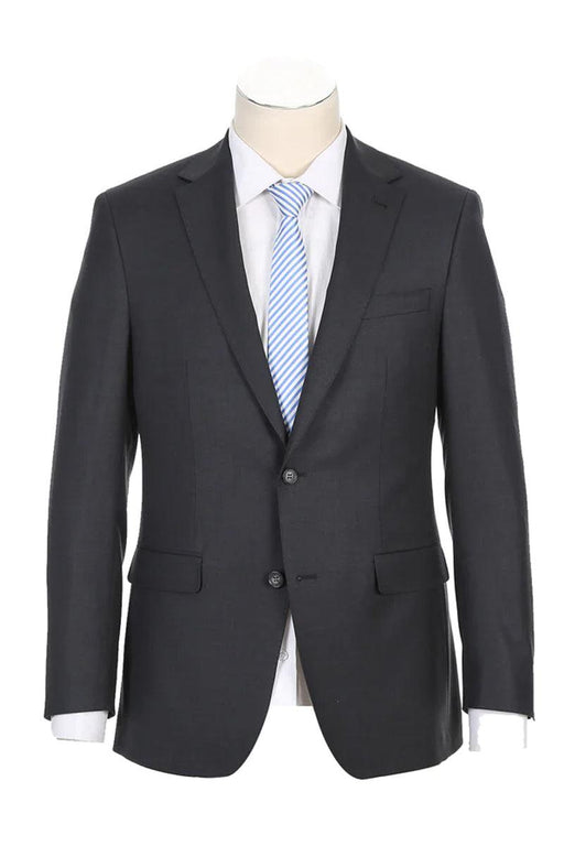 Modern Charcoal Gray Wool Suit by Rivelino: Classic Fit 2-Button Half Canvas - USA Men's Outlet