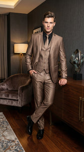 Men’s Bronze Brown Mocco 3 Piece Suit – Modern Formal Suit Set for Wedding, Prom and Business Events Light Brown Coffee Dark Tan