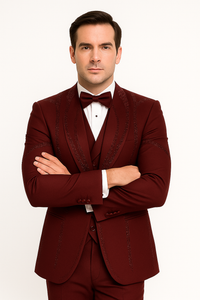 Men’s Burgundy Italian Wool 3-Piece Modern Formal Tuxedo