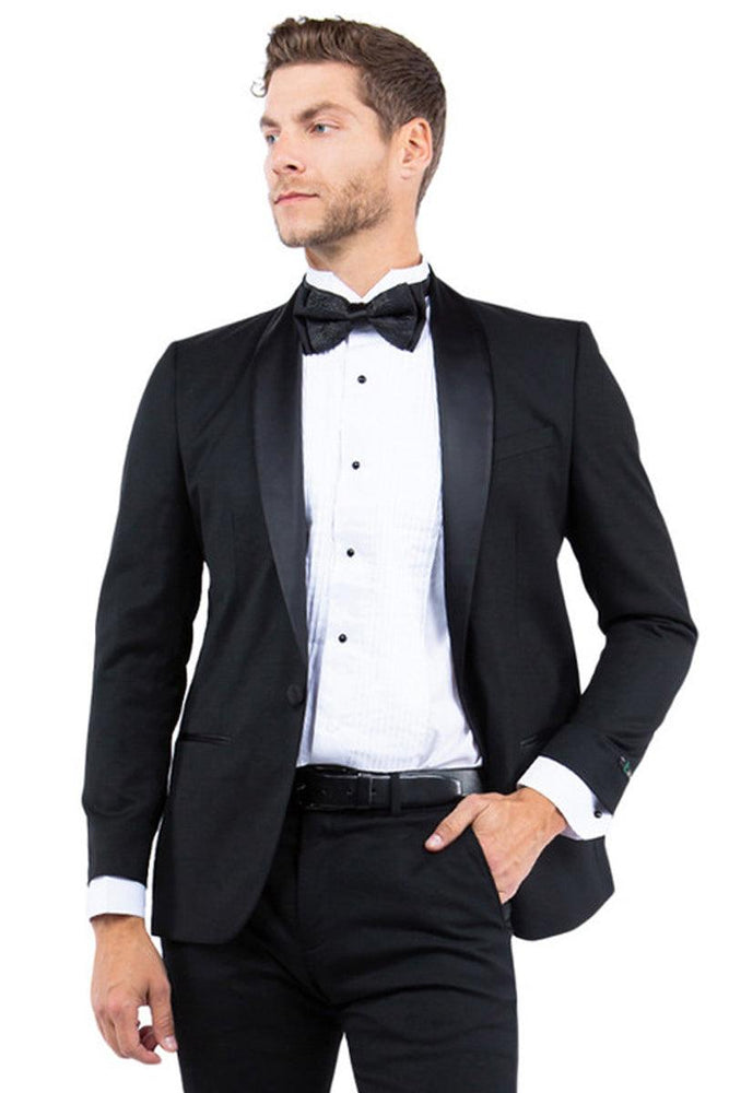 Modern Fit One-Button Black Tuxedo Jacket by Zegarie - Men's - USA Men's Outlet