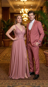 Mens Dusty Rose Three Piece Suit – Modern Formal 3PC Wedding and Prom Suit - Pink Coloe Modern Fit