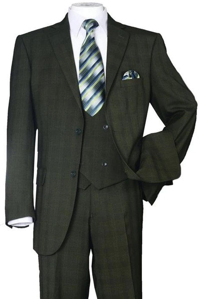 Modern Fit Plaid Windowpane Double Breasted Suit in Olive | Fortino Landi - USA Men's Outlet